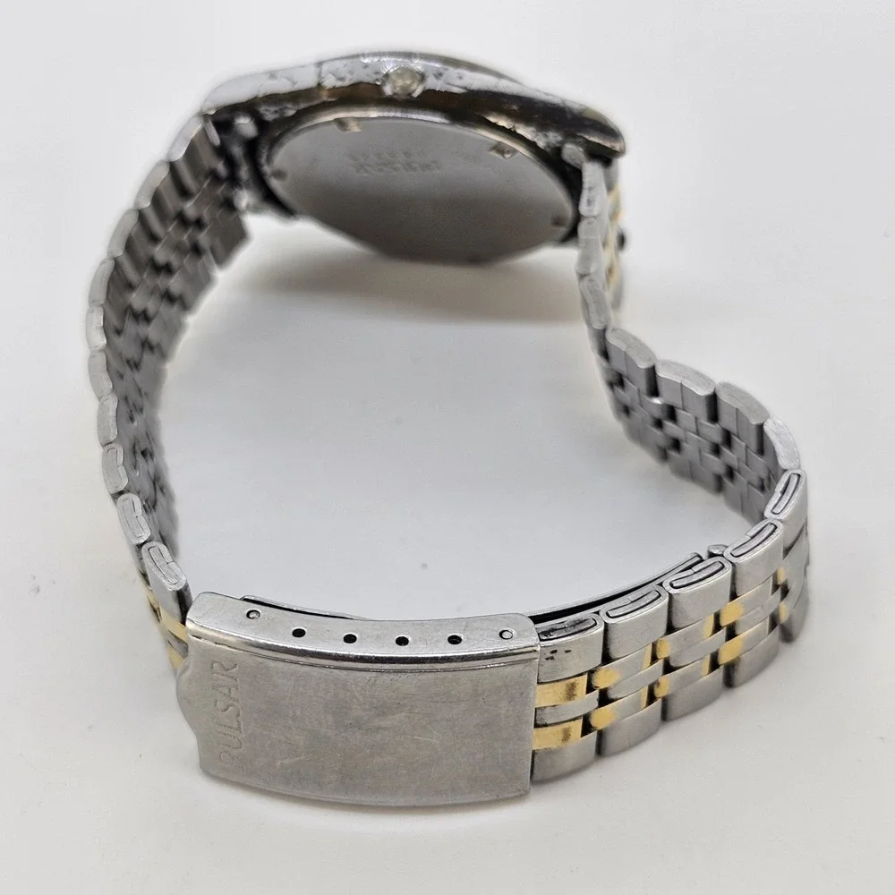 VTG Pulsar Men's Watch 35MM Gray Dial Day Date Two Tone Band 7.5